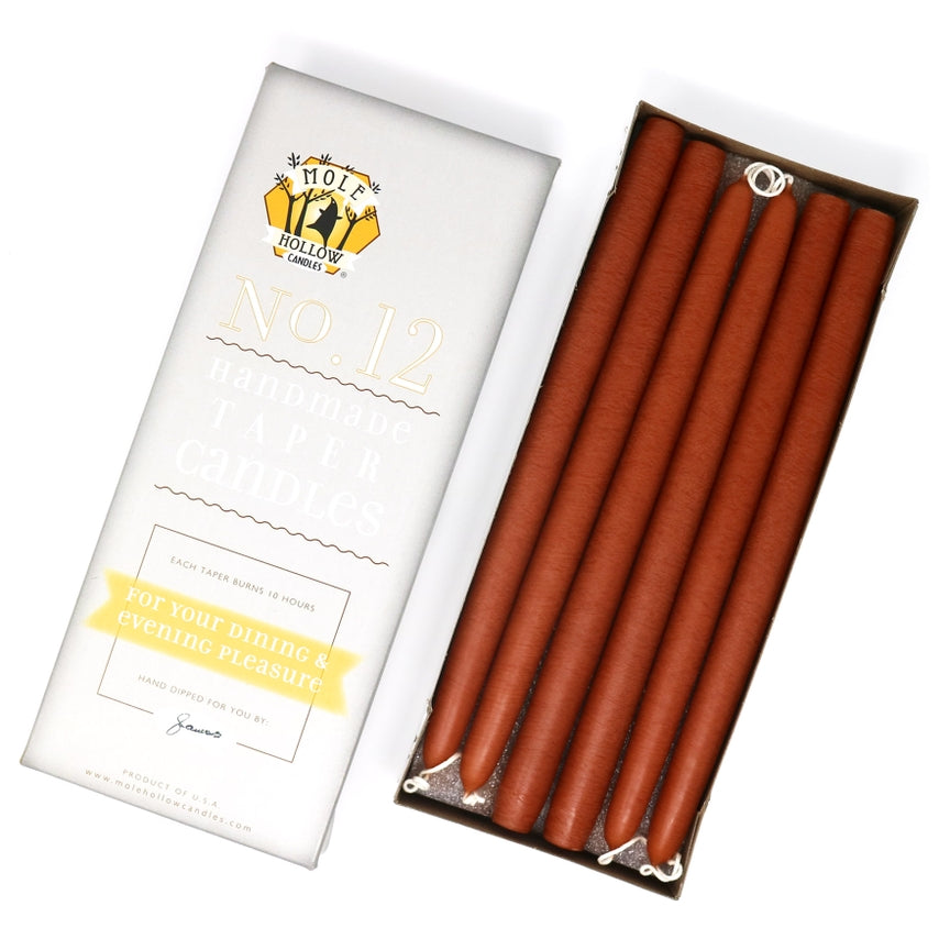Mole Hollow Candles, 12" Unscented Taper Candle, Set of 12 - Choose from 39 Colors!