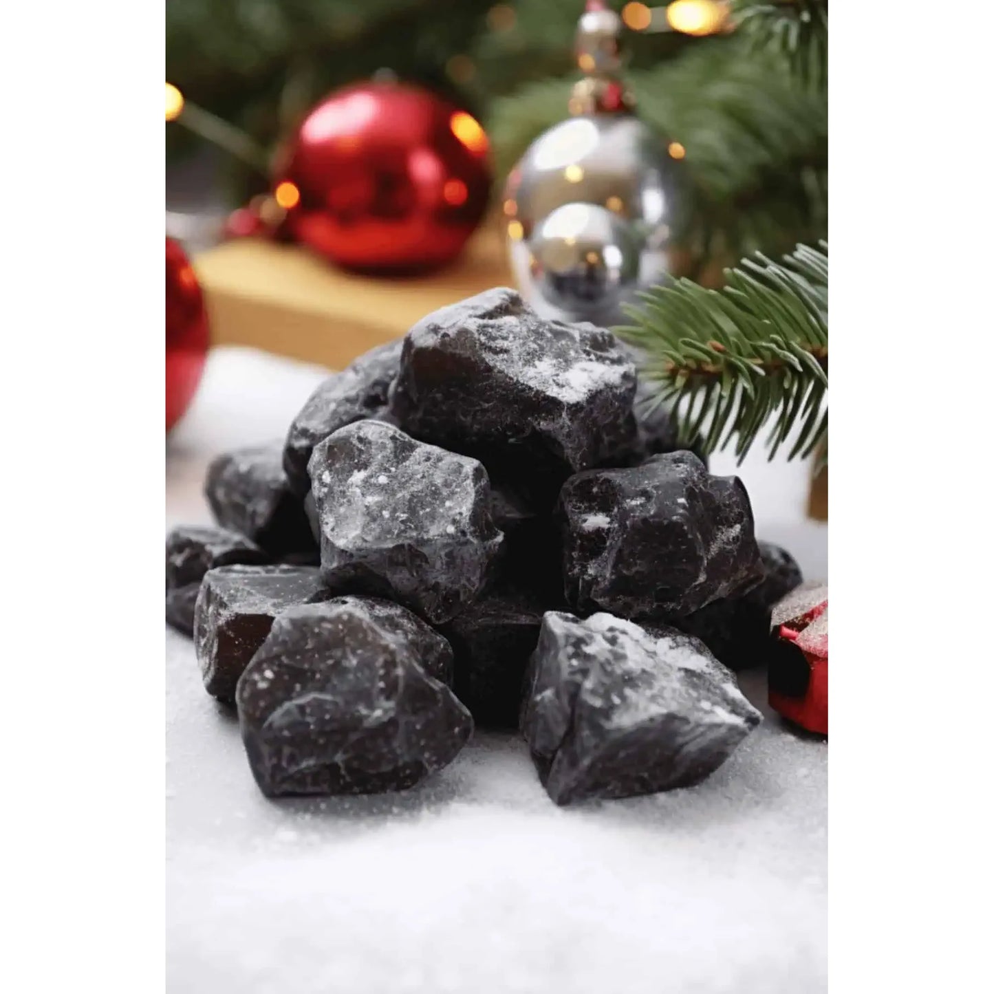 Santa's Naughty List Coal Candy Drawstring Bag, Black Cherry Rock Candy Crystals 2 oz, 12 Count Display Box