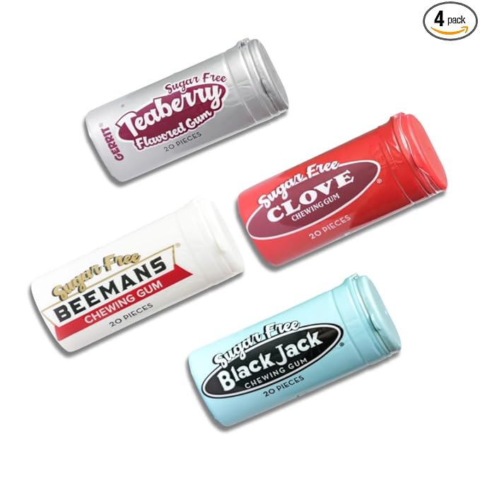 Gerrit Sugar Free Chewing Gum, 20 Piece Tube - 4 Pack Variety Bundle