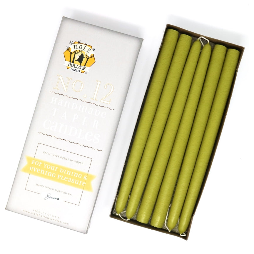 Mole Hollow Candles, 12" Unscented Taper Candle, Set of 12 - Choose from 39 Colors!