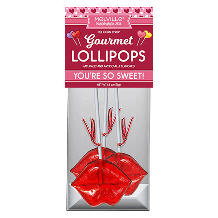 Melville Candy Valentine Hard Candy Lollipops, 3 Count Gusset Bag