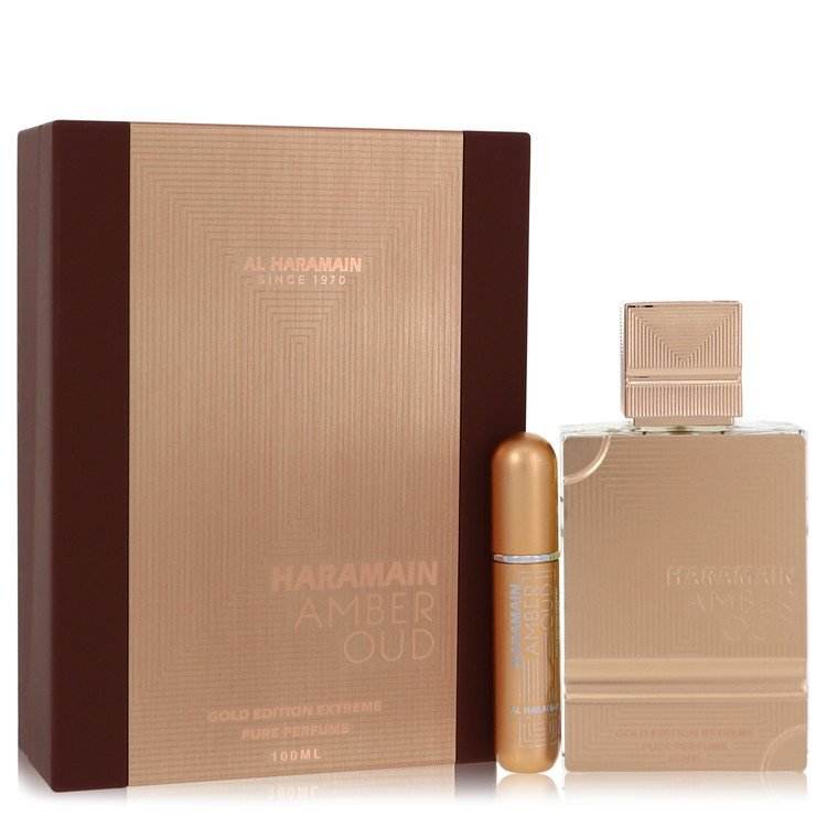 Al Haramain Amber Oud Gold Edition Extreme Gift Set 3.4 oz Pure Perfume + 0.34 oz Refillable Spray for Women