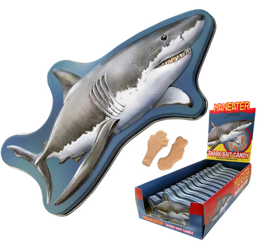 Maneater Shark Body Parts Shaped Candy in Collectible Tin, 1.0 Ounce Sour Orange Body Parts Shaped Candy - 12 Count Display Box