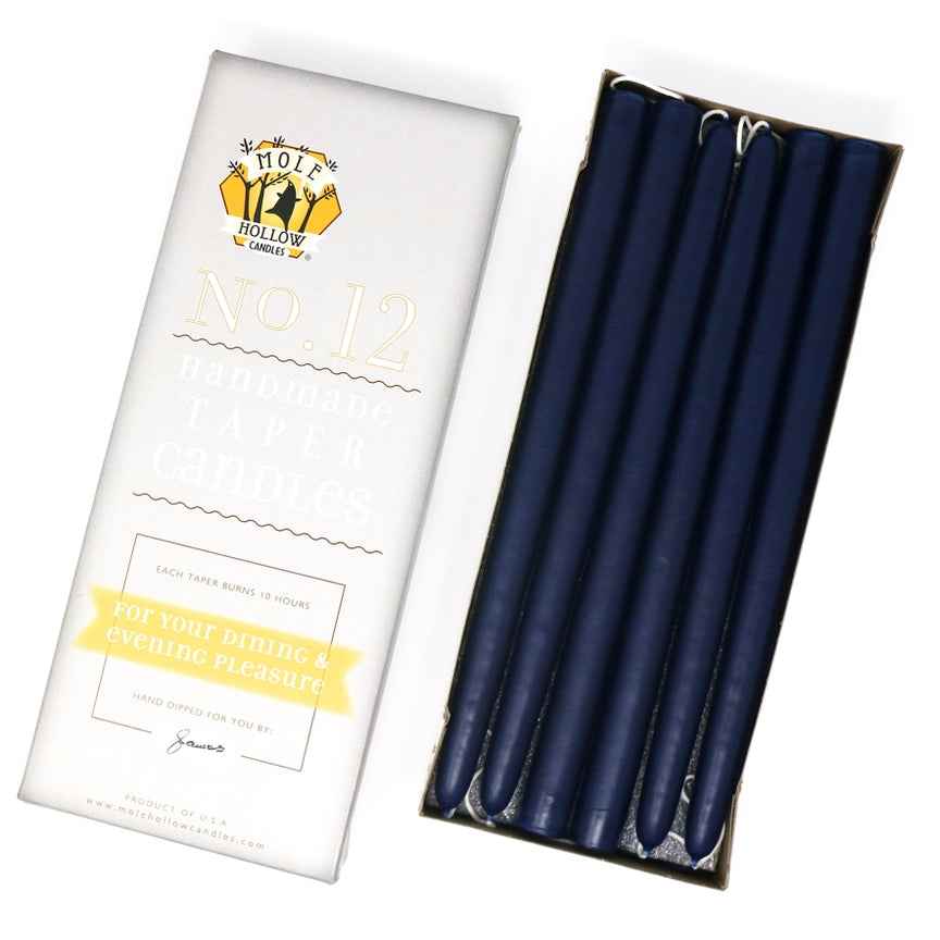 Mole Hollow Candles, 12" Unscented Taper Candle, Set of 12 - Choose from 39 Colors!