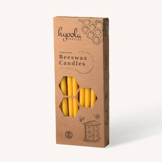 Yellow Beeswax Candles - 9" x 7/16"- 25 Pack