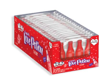 Nik L Nip Cupid's Love Potion Cherry Valentine Candy, 4 bottle 1.39 Ounce Pack - 18 Count Box