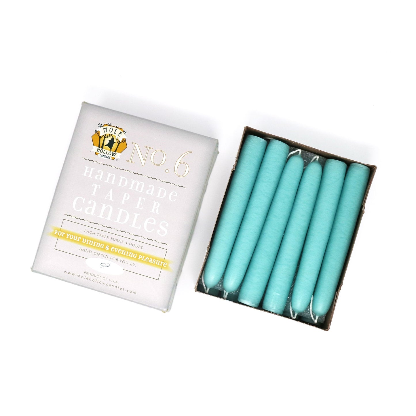 Mole Hollow Candles, 6" Unscented Taper Candle, Set of 12 - Choose from 39 Colors!