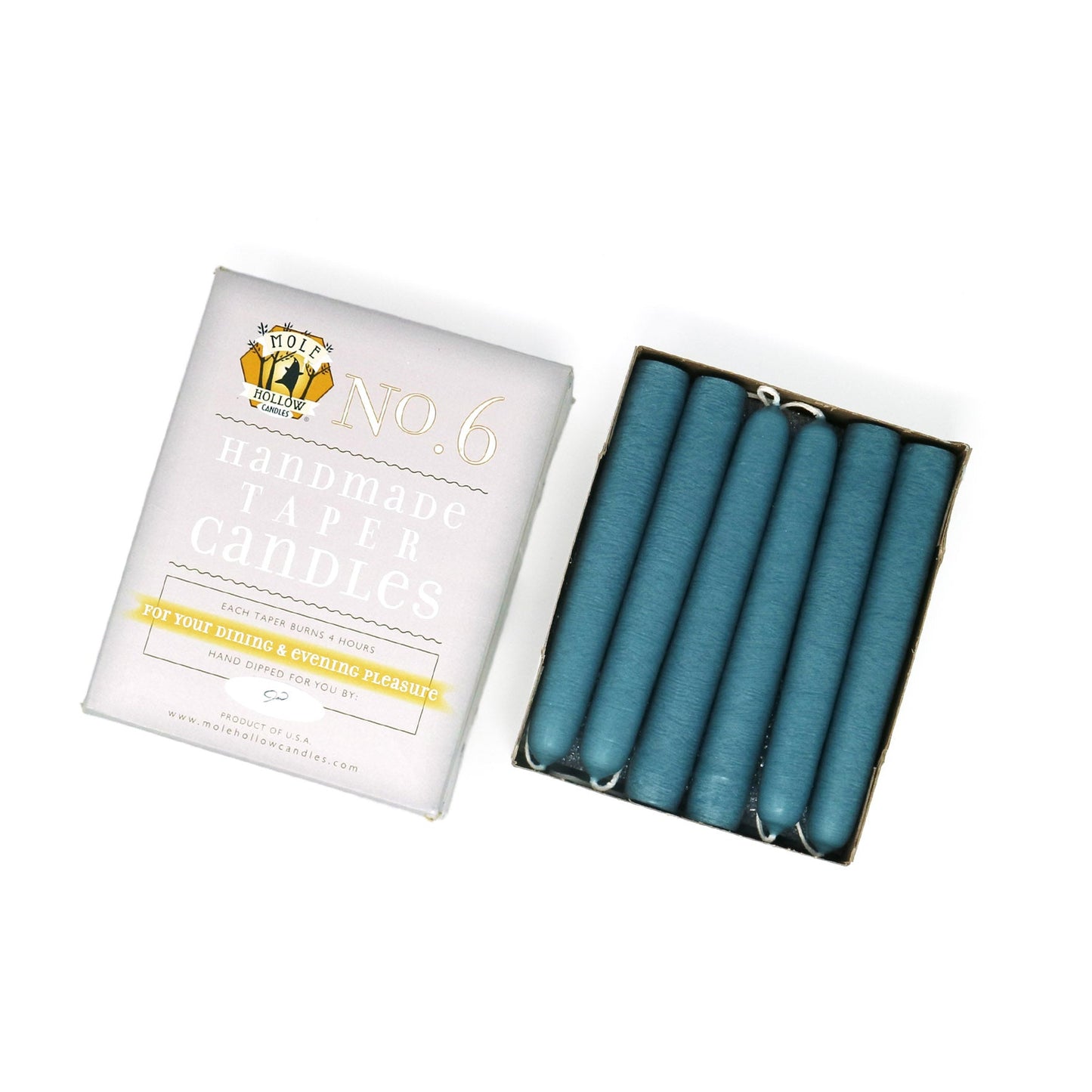 Mole Hollow Candles, 6" Unscented Taper Candle, Set of 12 - Choose from 39 Colors!