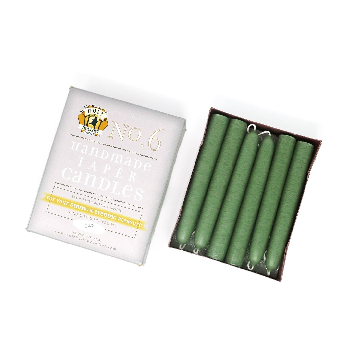 Mole Hollow Candles, 6" Unscented Taper Candle, Set of 12 - Choose from 39 Colors!