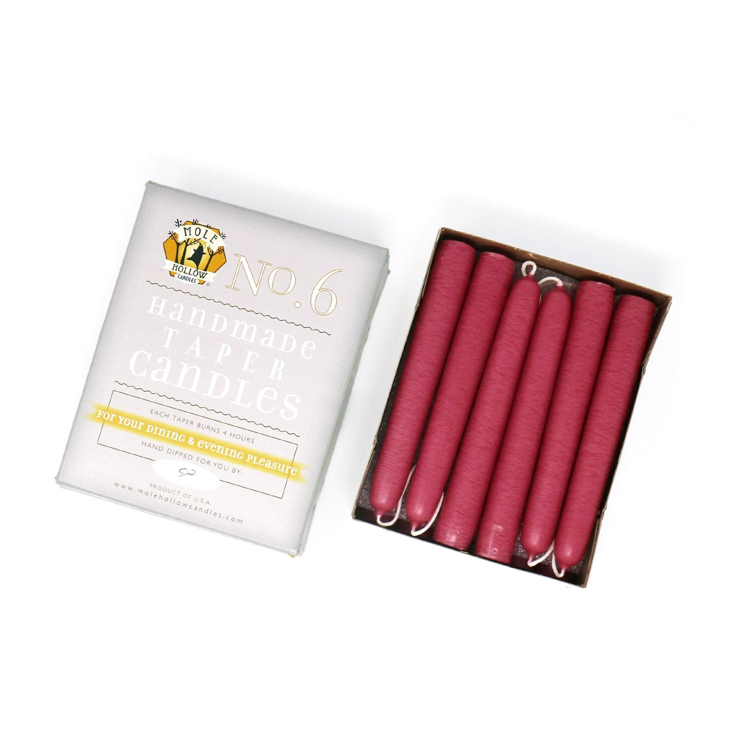 Mole Hollow Candles, 6" Unscented Taper Candle, Set of 12 - Choose from 39 Colors!