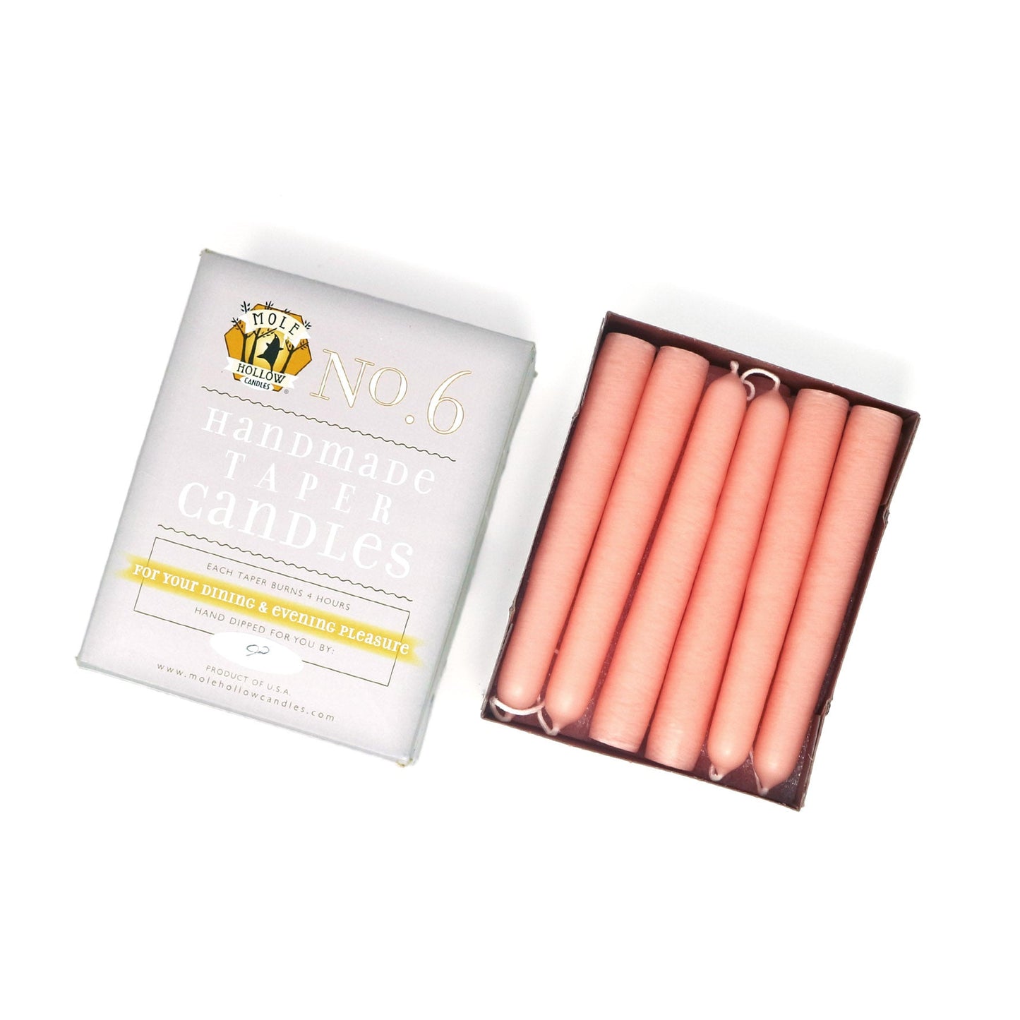Mole Hollow Candles, 6" Unscented Taper Candle, Set of 12 - Choose from 39 Colors!