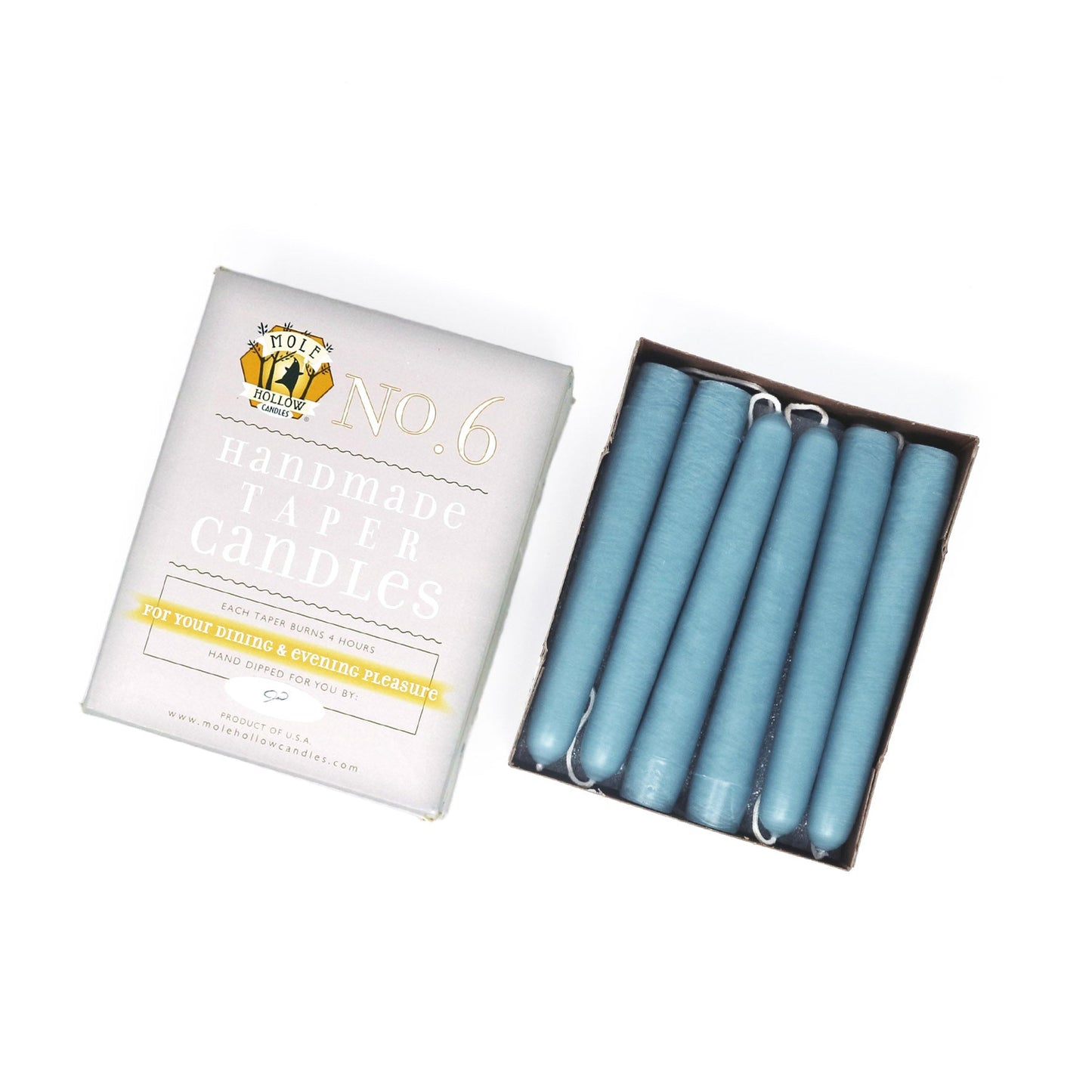 Mole Hollow Candles, 6" Unscented Taper Candle, Set of 12 - Choose from 39 Colors!