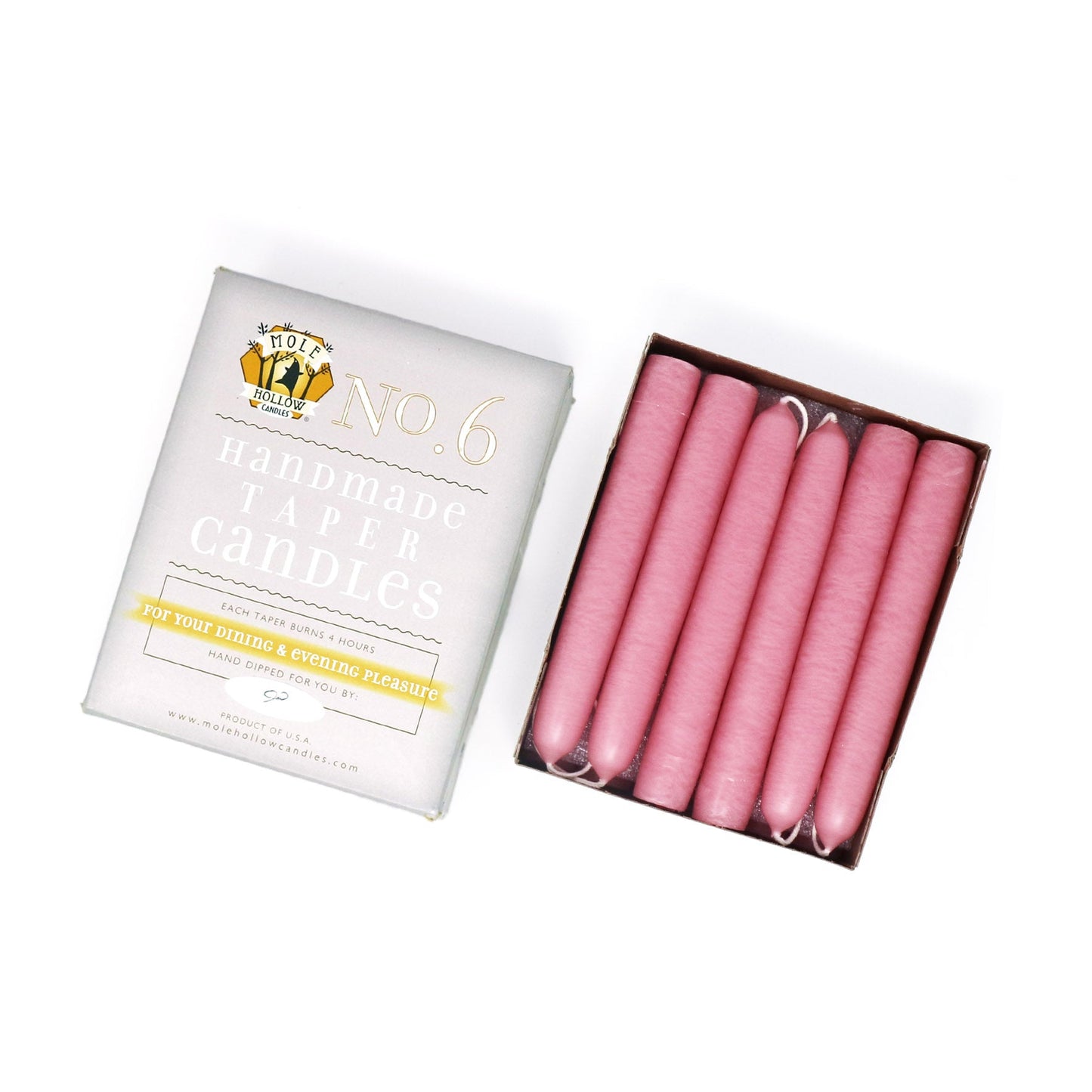 Mole Hollow Candles, 6" Unscented Taper Candle, Set of 12 - Choose from 39 Colors!