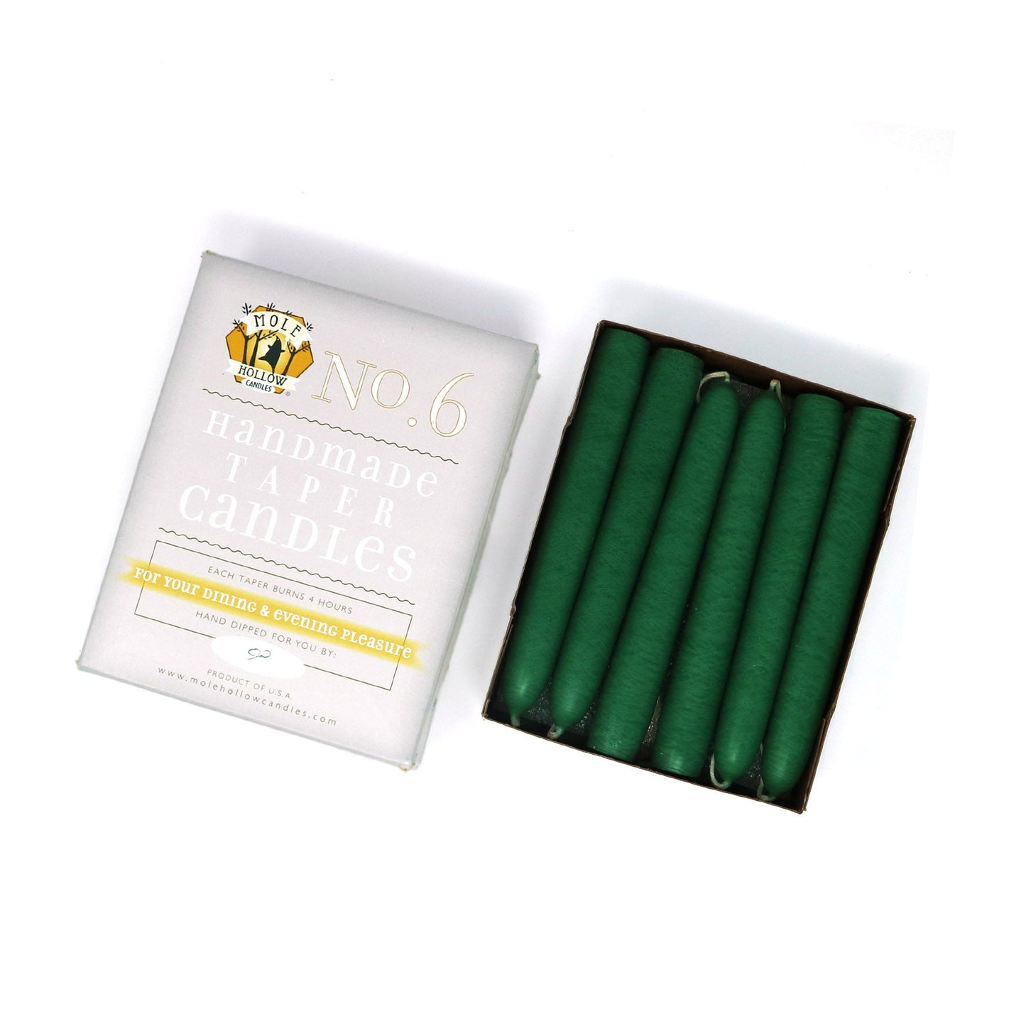Mole Hollow Candles, 6" Unscented Taper Candle, Set of 12 - Choose from 39 Colors!