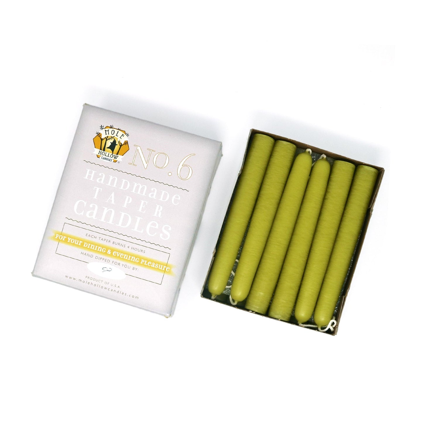 Mole Hollow Candles, 6" Unscented Taper Candle, Set of 12 - Choose from 39 Colors!