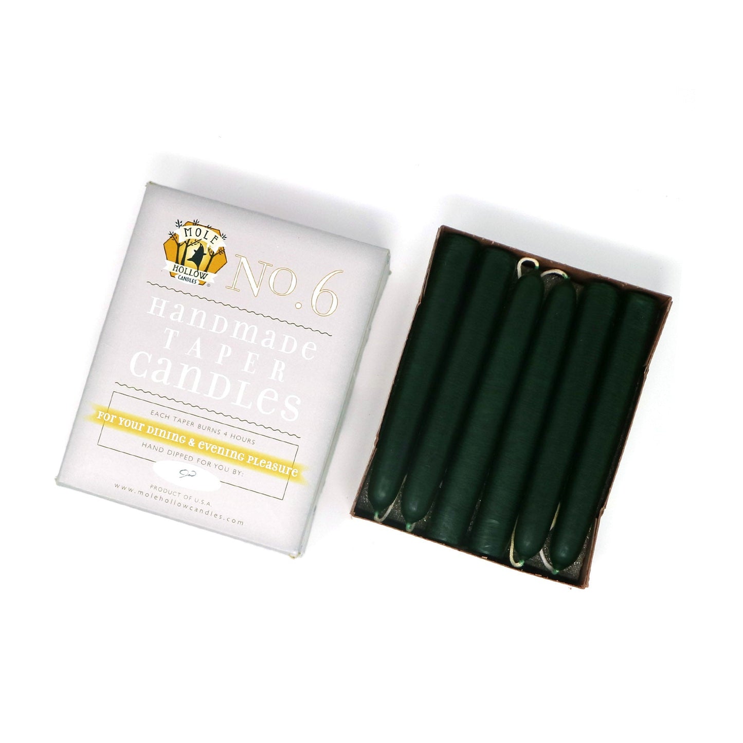 Mole Hollow Candles, 6" Unscented Taper Candle, Set of 12 - Choose from 39 Colors!