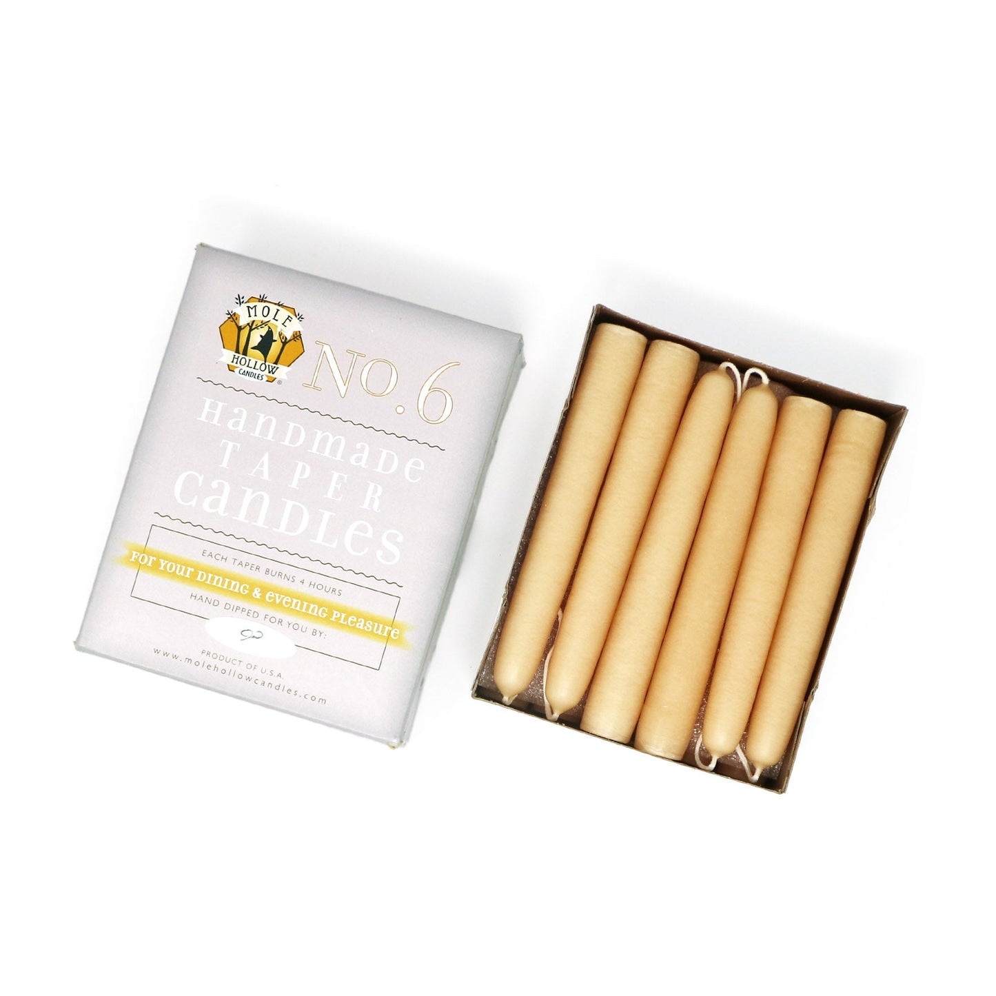 Mole Hollow Candles, 6" Unscented Taper Candle, Set of 12 - Choose from 39 Colors!