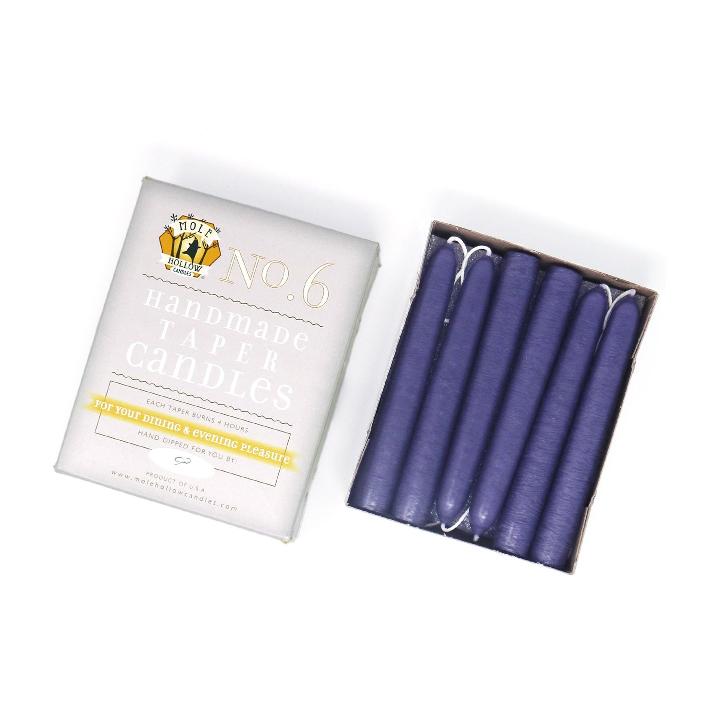 Mole Hollow Candles, 6" Unscented Taper Candle, Set of 12 - Choose from 39 Colors!