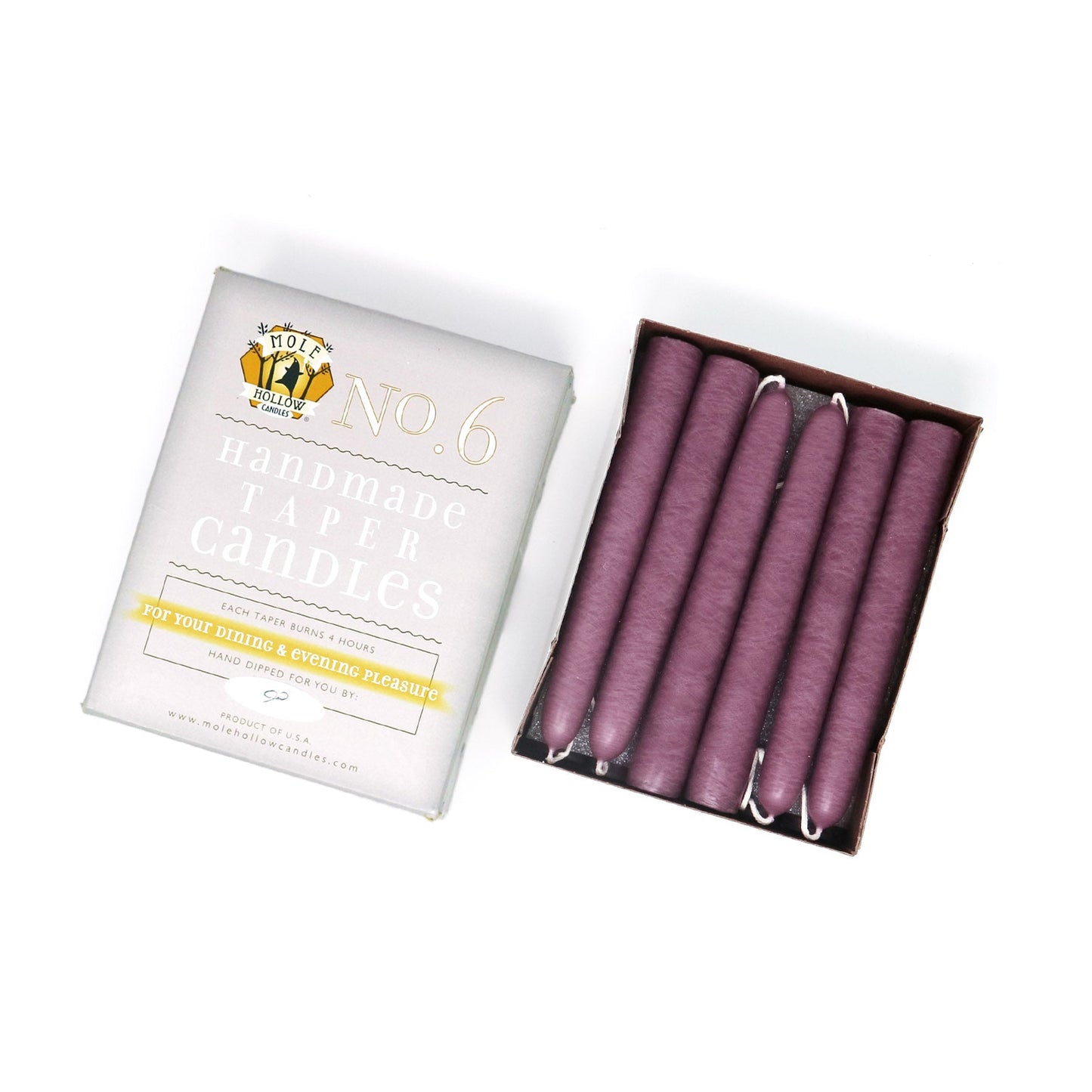 Mole Hollow Candles, 6" Unscented Taper Candle, Set of 12 - Choose from 39 Colors!