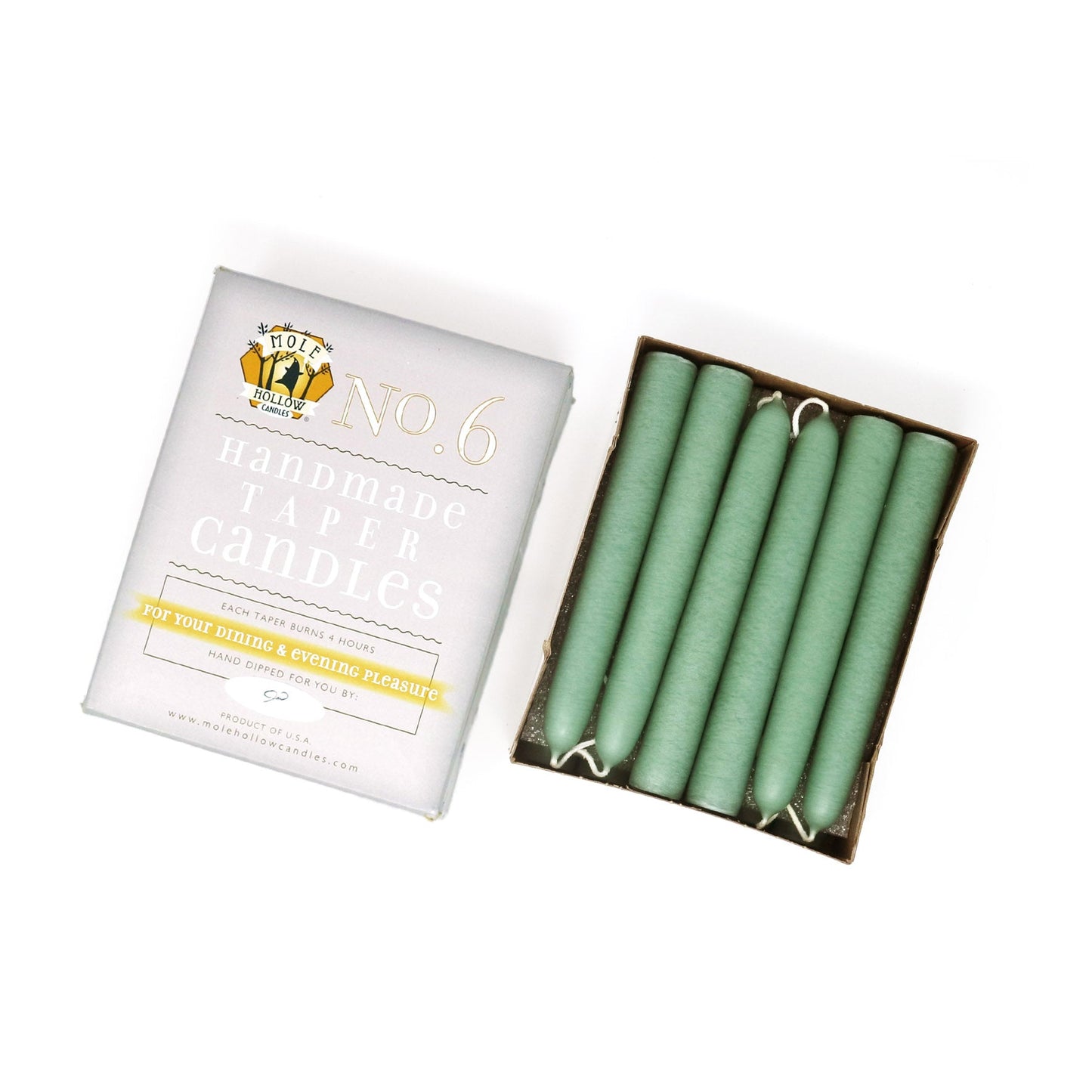 Mole Hollow Candles, 6" Unscented Taper Candle, Set of 12 - Choose from 39 Colors!