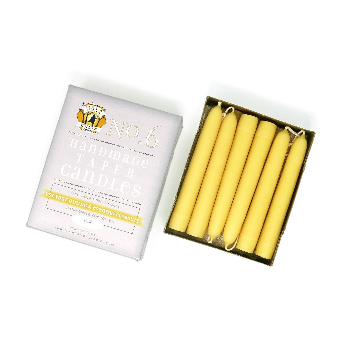 Mole Hollow Candles, Beeswax Taper Candles, Set of 12