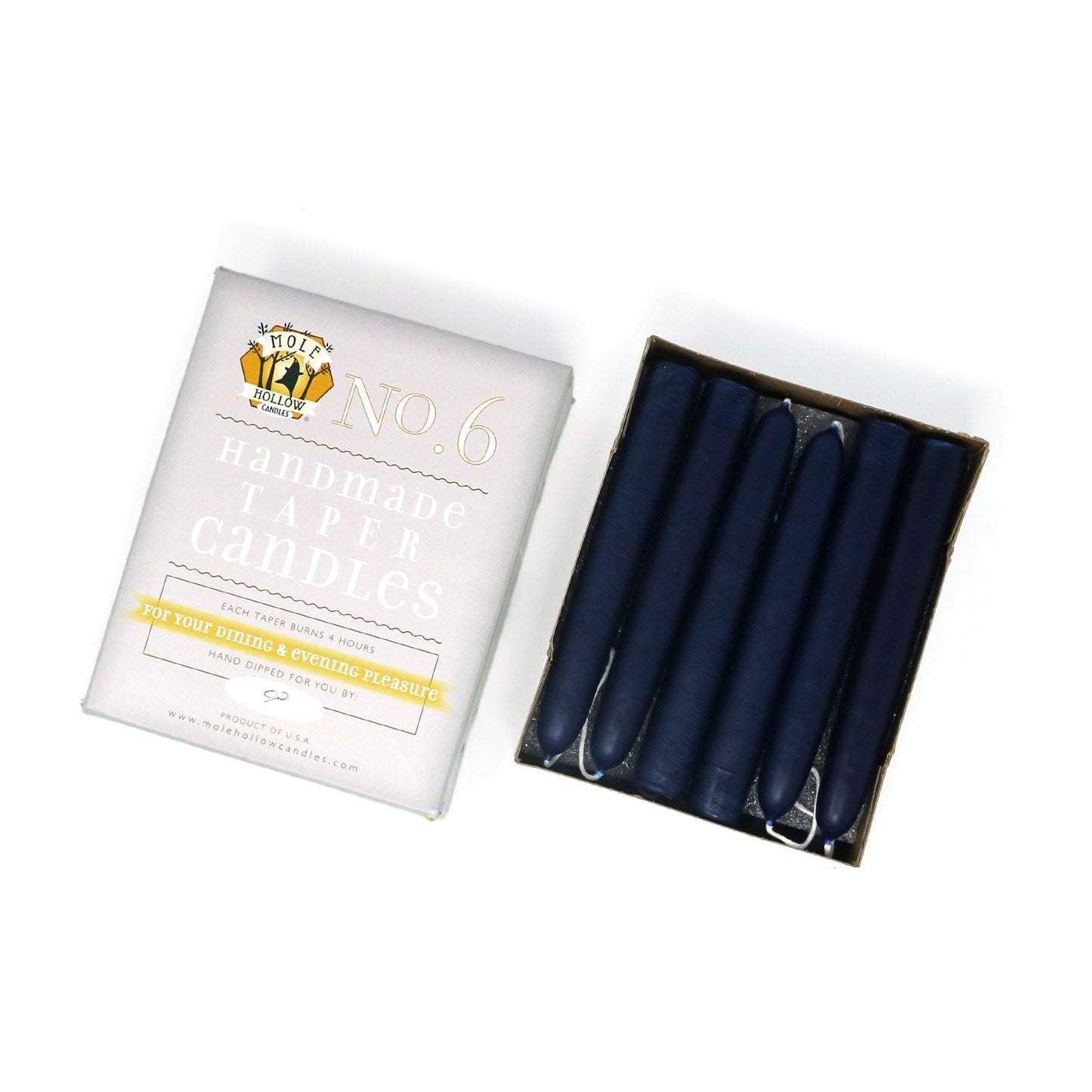 Mole Hollow Candles, 6" Unscented Taper Candle, Set of 12 - Choose from 39 Colors!