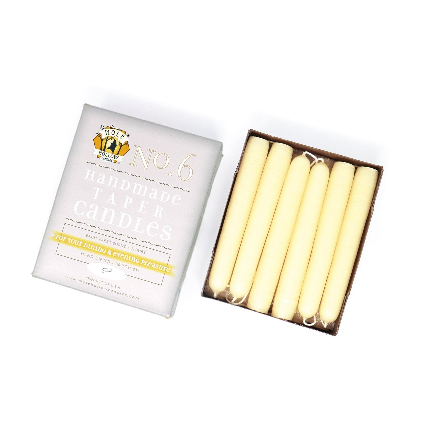Mole Hollow Candles, 6" Unscented Taper Candle, Set of 12 - Choose from 39 Colors!