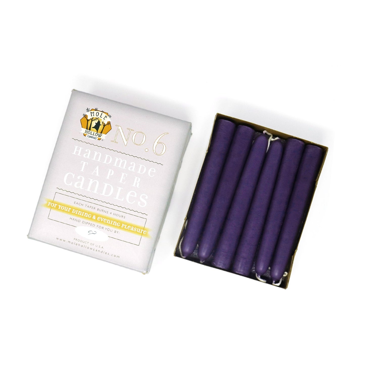 Mole Hollow Candles, 6" Unscented Taper Candle, Set of 12 - Choose from 39 Colors!