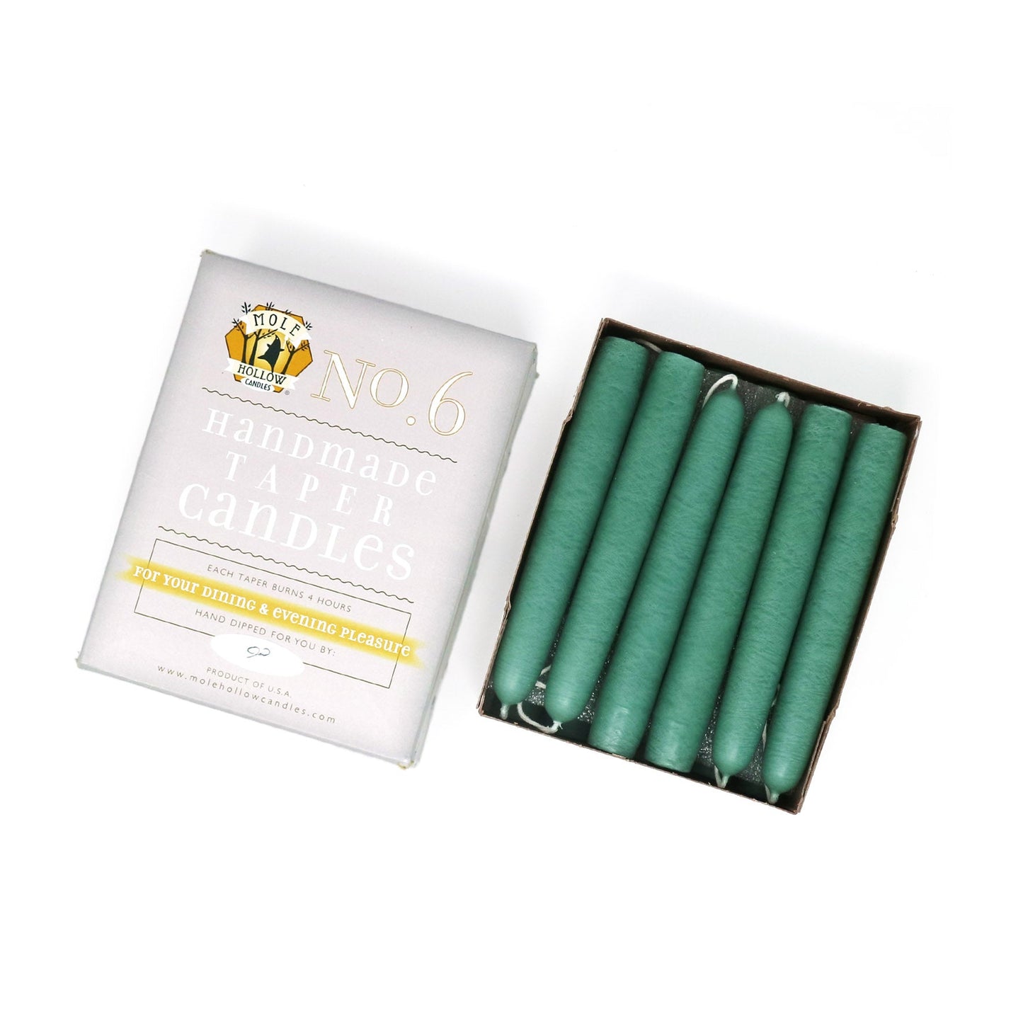 Mole Hollow Candles, 6" Unscented Taper Candle, Set of 12 - Choose from 39 Colors!