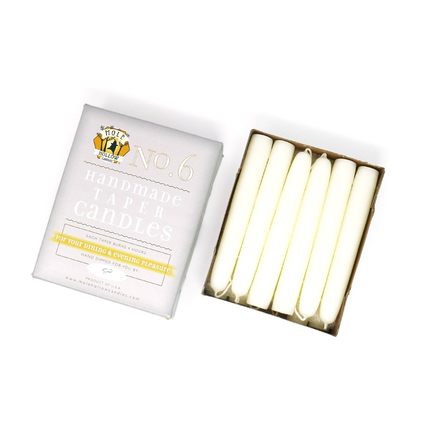 Mole Hollow Candles, 6" Unscented Taper Candle, Set of 12 - Choose from 39 Colors!
