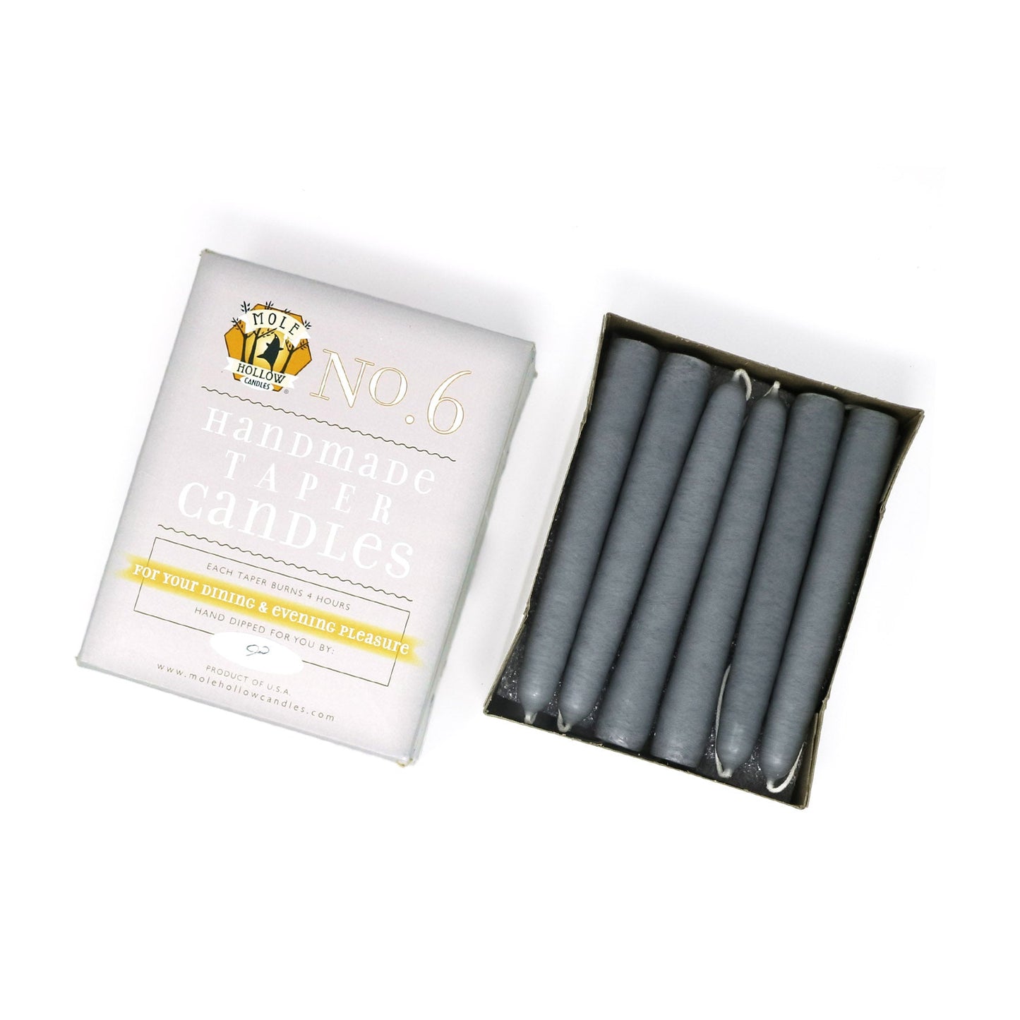Mole Hollow Candles, 6" Unscented Taper Candle, Set of 12 - Choose from 39 Colors!