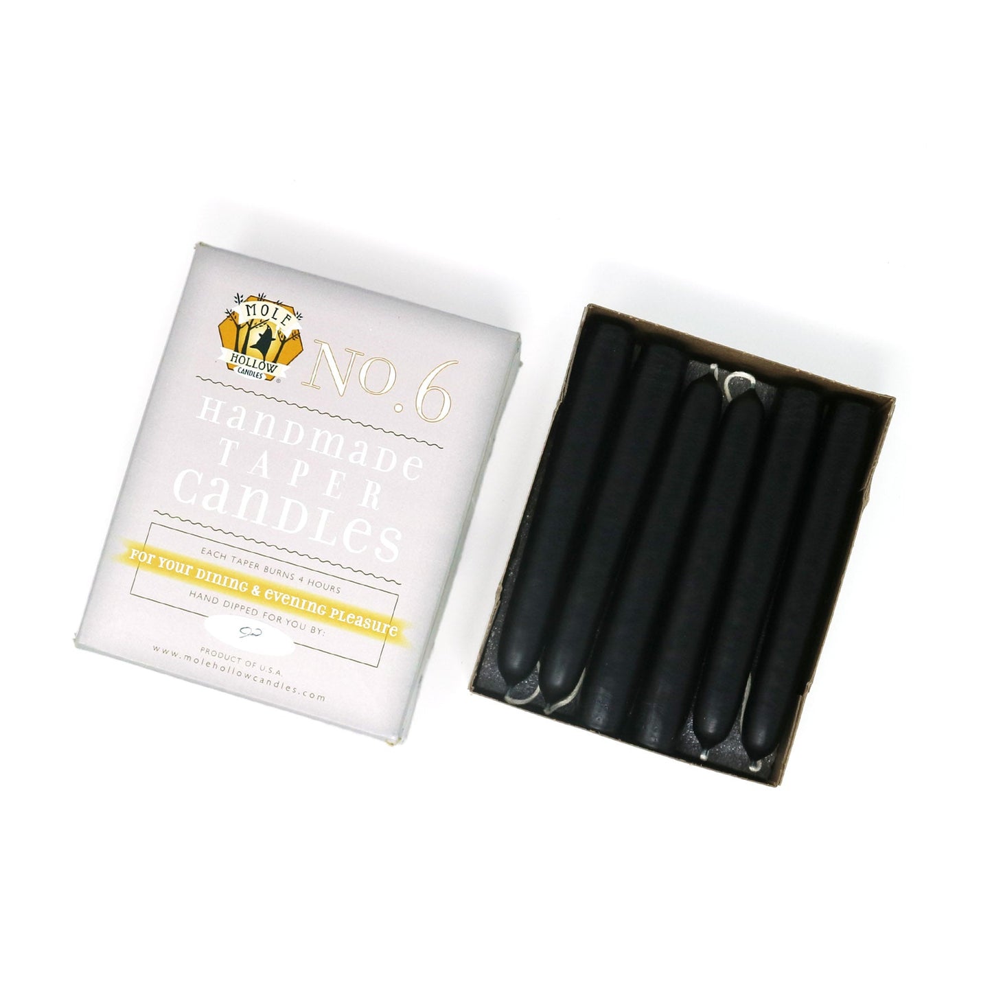Mole Hollow Candles, 6" Unscented Taper Candle, Set of 12 - Choose from 39 Colors!