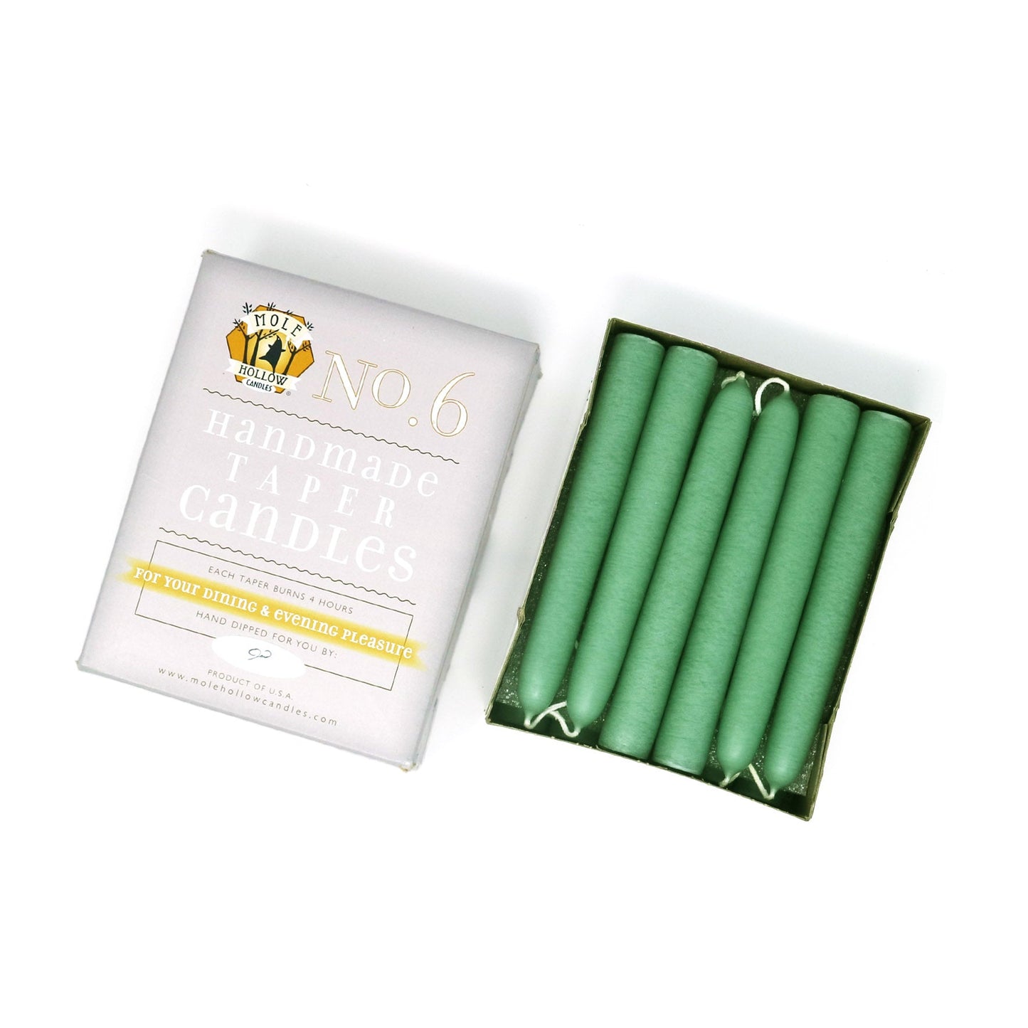 Mole Hollow Candles, 6" Unscented Taper Candle, Set of 12 - Choose from 39 Colors!