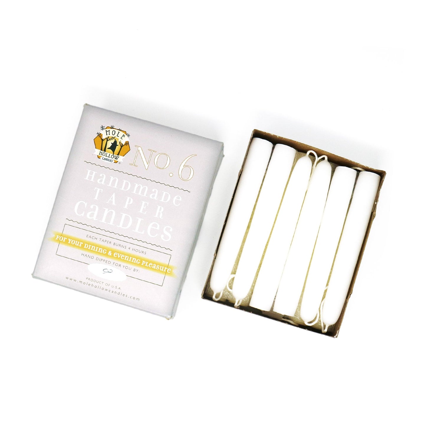 Mole Hollow Candles, 6" Unscented Taper Candle, Set of 12 - Choose from 39 Colors!