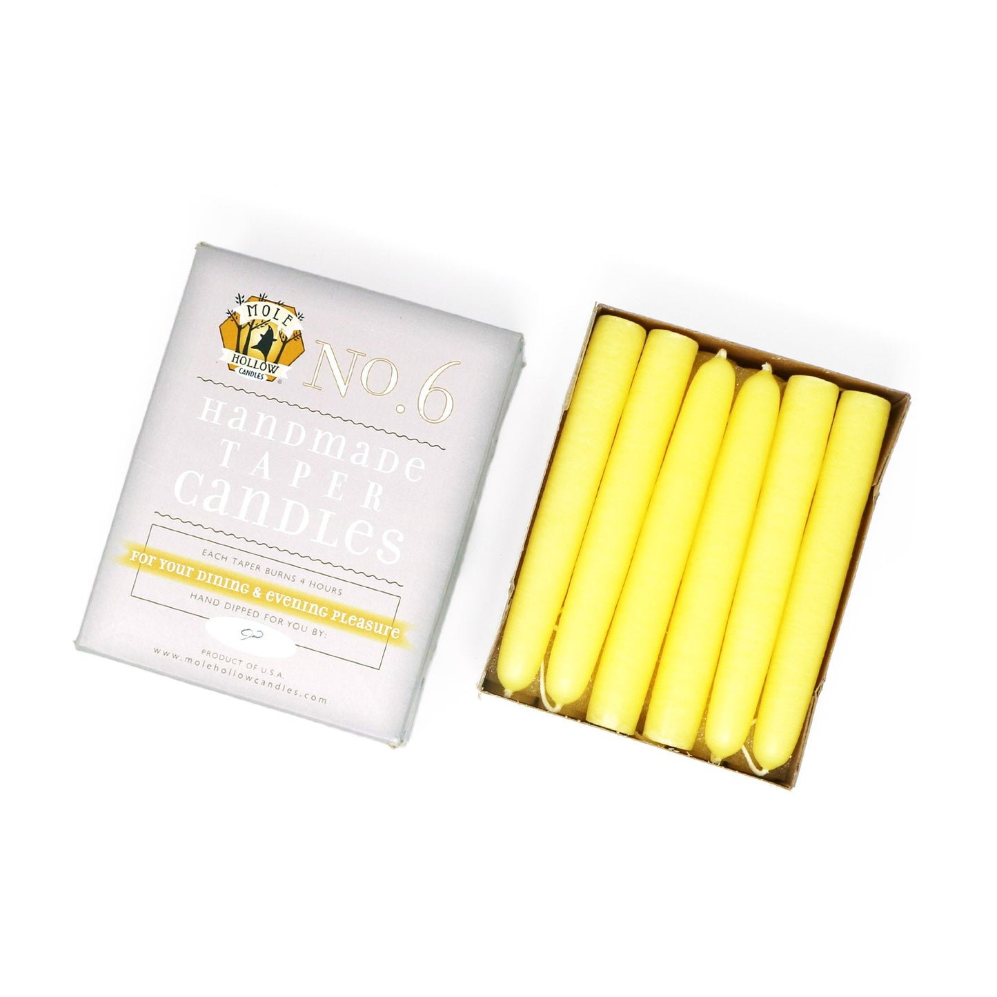 Mole Hollow Candles, 6" Unscented Taper Candle, Set of 12 - Choose from 39 Colors!