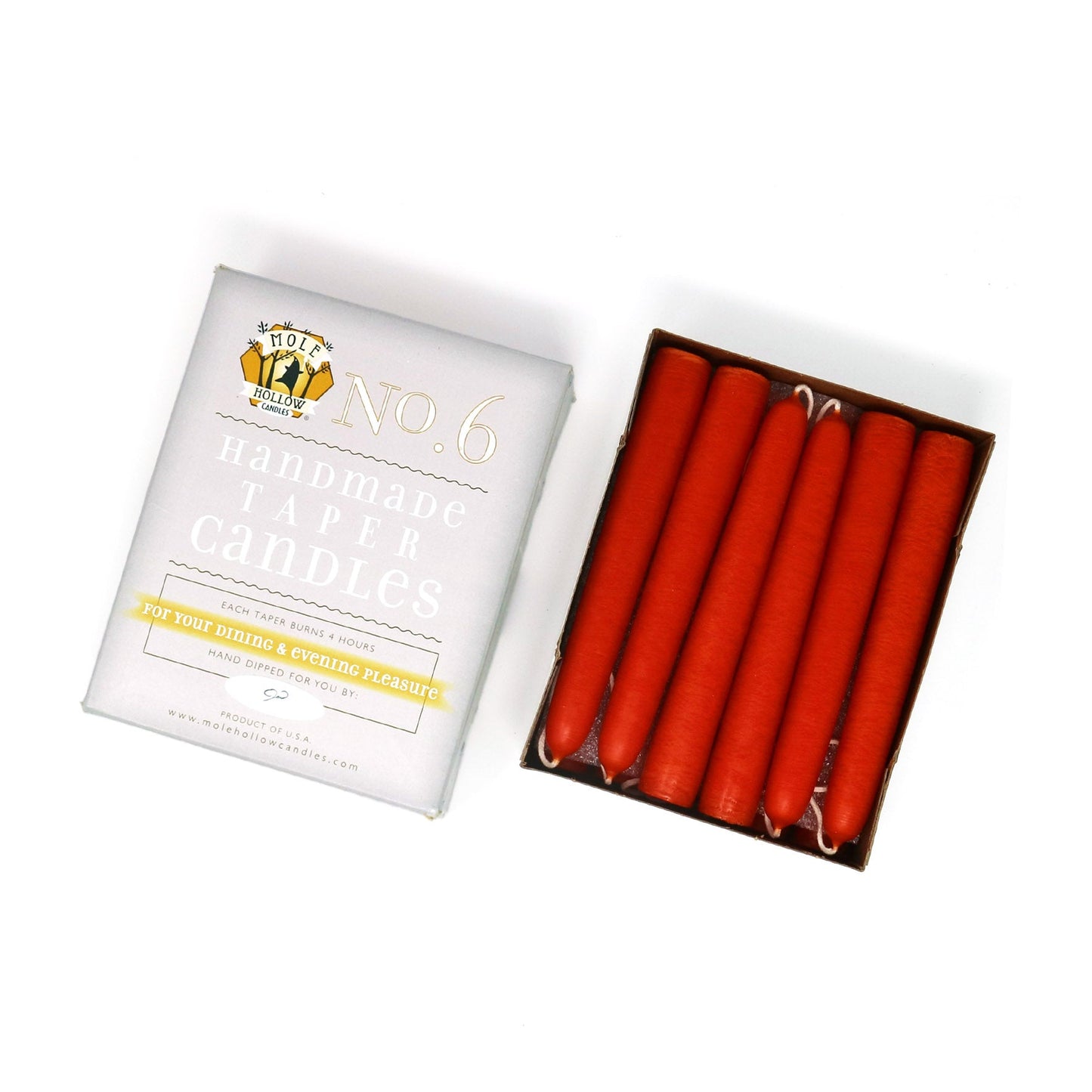 Mole Hollow Candles, 6" Unscented Taper Candle, Set of 12 - Choose from 39 Colors!
