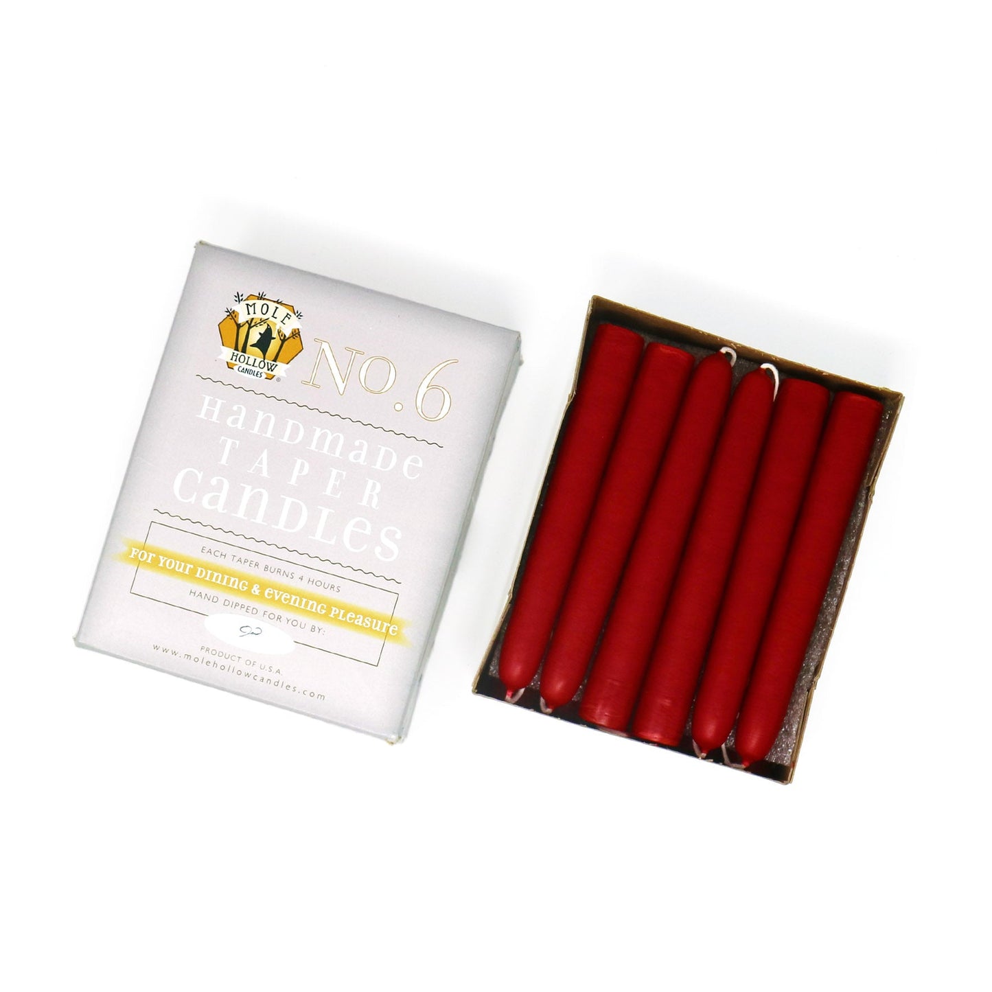 Mole Hollow Candles, 6" Unscented Taper Candle, Set of 12 - Choose from 39 Colors!