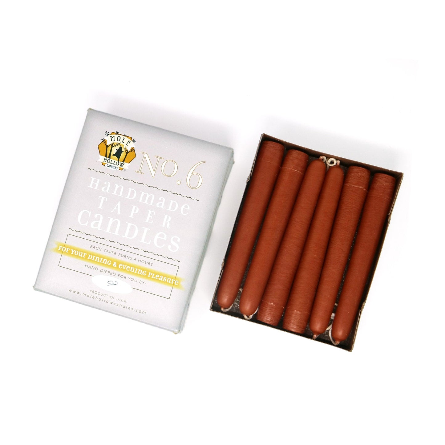 Mole Hollow Candles, 6" Unscented Taper Candle, Set of 12 - Choose from 39 Colors!