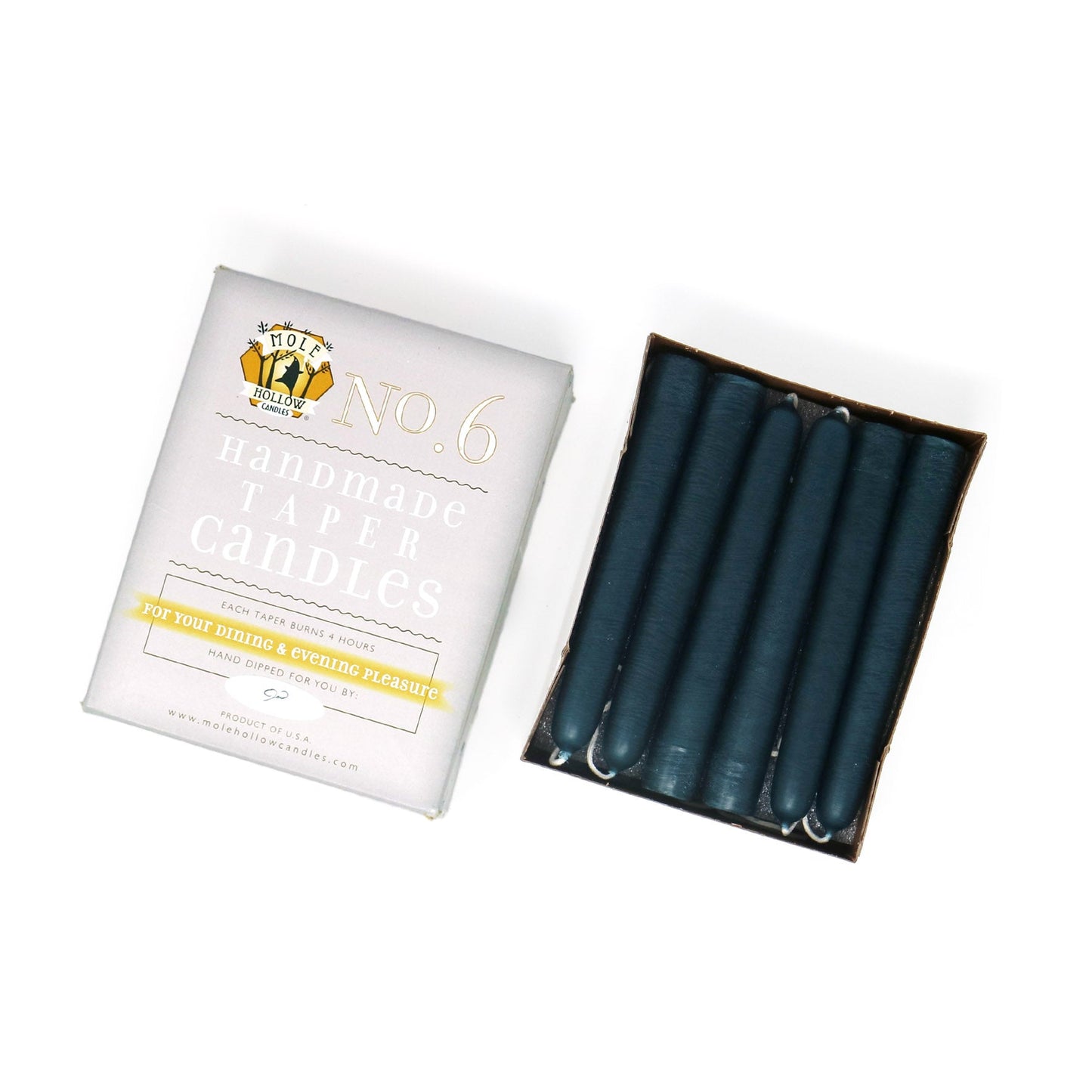 Mole Hollow Candles, 6" Unscented Taper Candle, Set of 12 - Choose from 39 Colors!