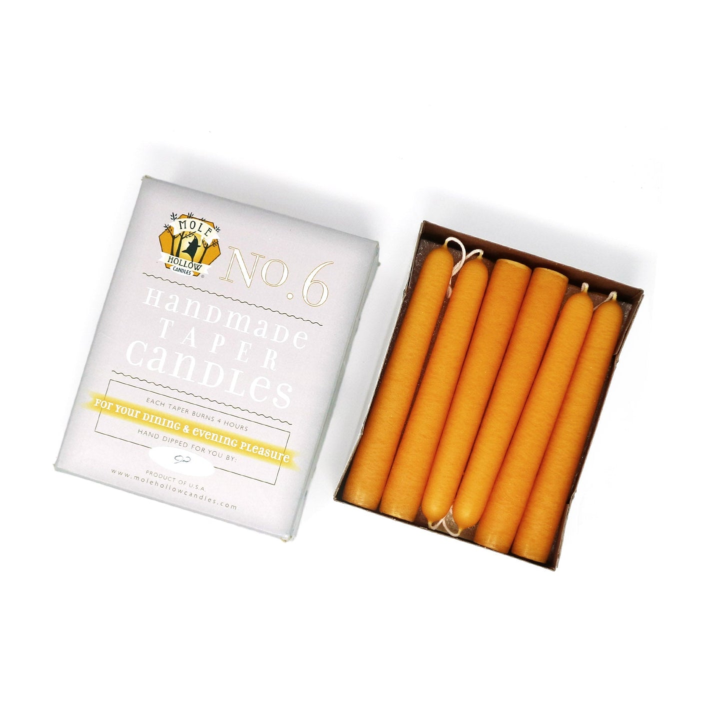 Mole Hollow Candles, 6" Unscented Taper Candle, Set of 12 - Choose from 39 Colors!