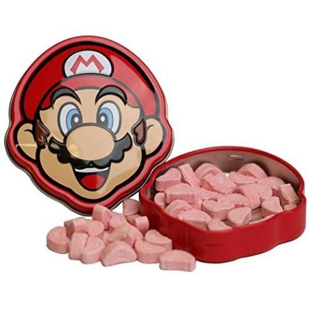 Nintendo Mario Brick Breakin' Candies, Cherry Flavored Hard Candy in Mario Shaped Tin - 18 Count Display Box