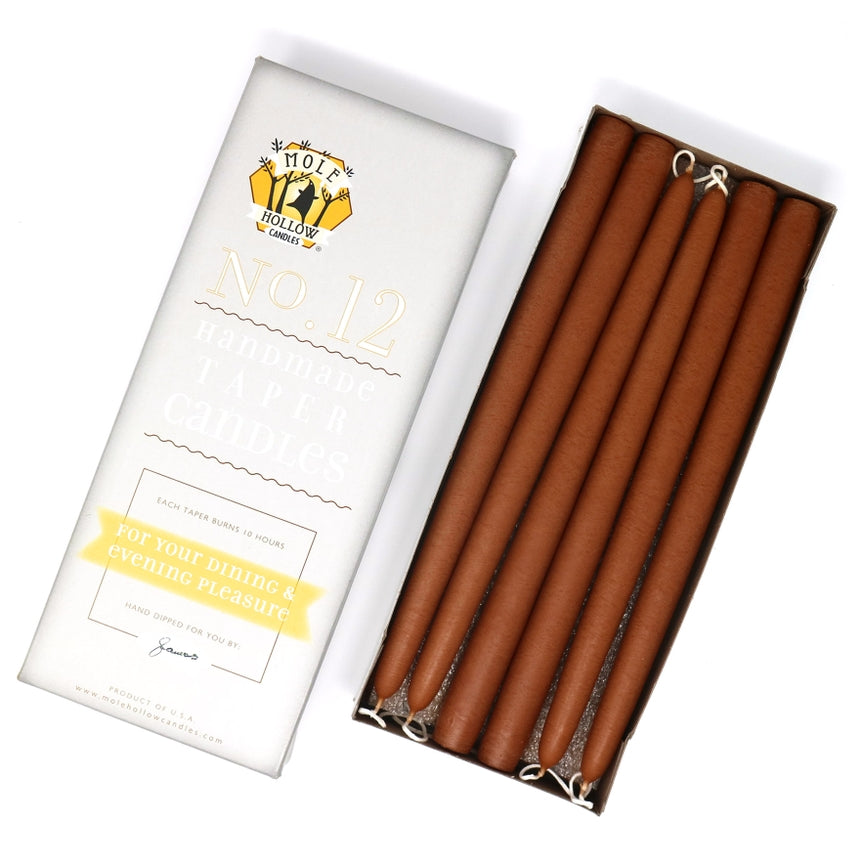 Mole Hollow Candles, 12" Unscented Taper Candle, Set of 12 - Choose from 39 Colors!
