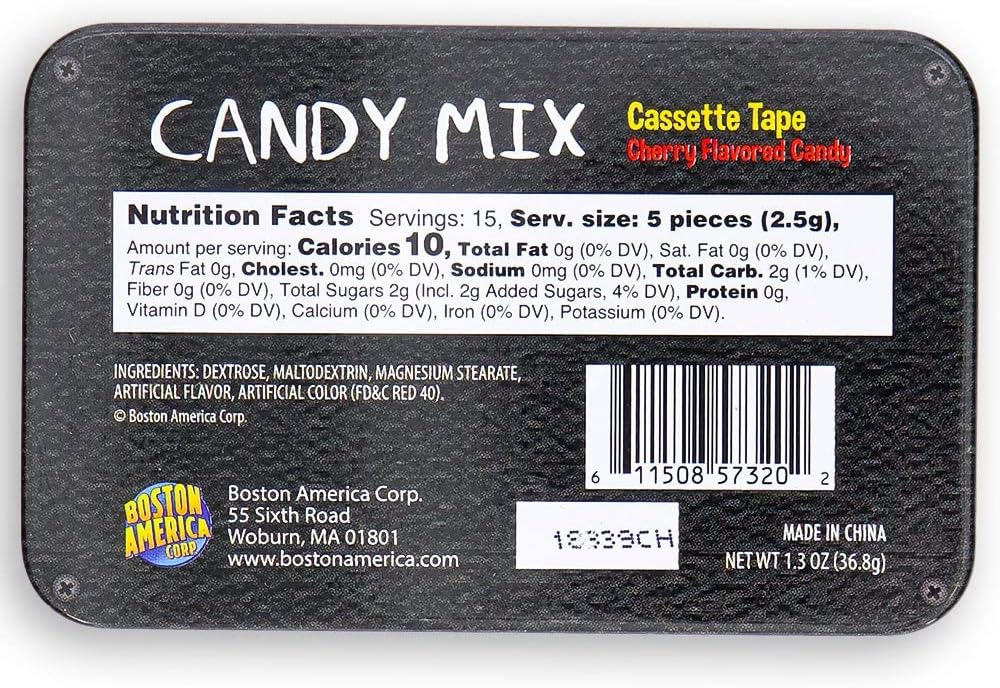 Candy Mix Cassette Tape Candy Tin, Cherry Flavor Candy, 1.3 Ounce - 18 Count Display Box