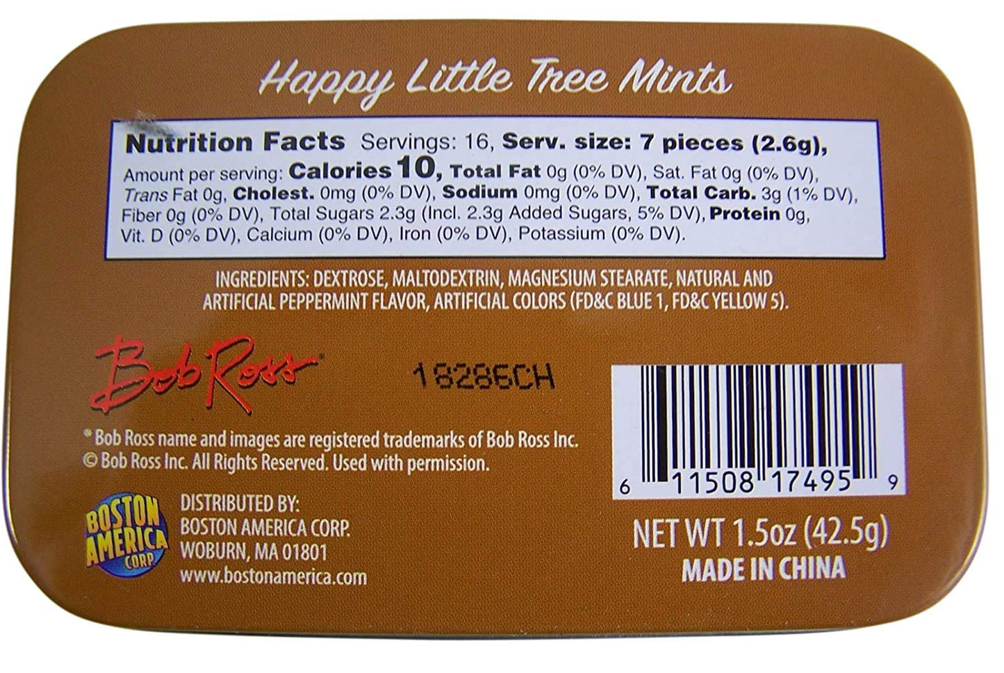 Bob Ross Happy Little Tree Mints Tin Candy Peppermint Flavor - 18 Count Display Box