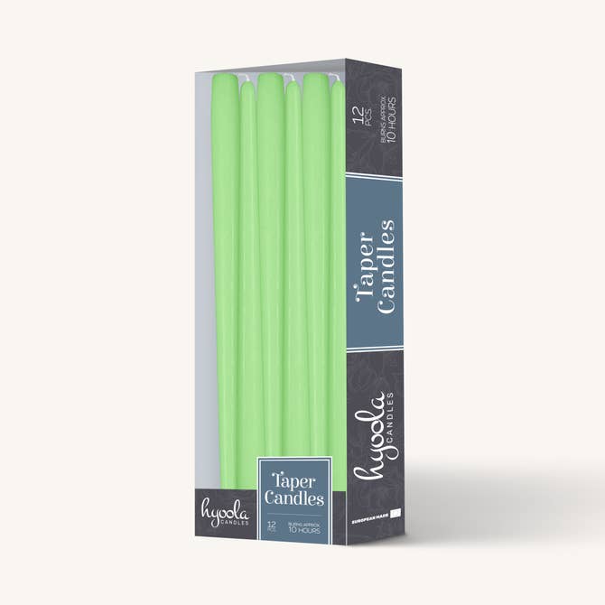 Celery Green Taper Candles - 12 Inch - 12 Pack