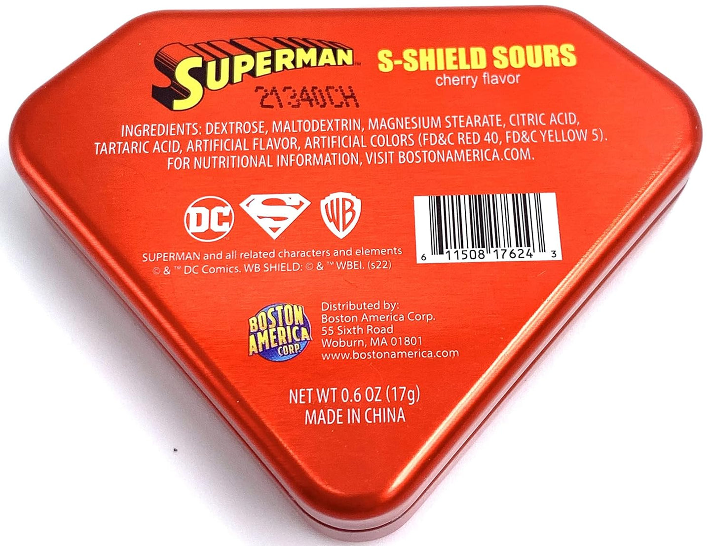 DC Comics Superman S-Shield Tin, 0.6 Ounce of Sour Cherry Flavored Red and Yellow S-shield Candy - 12 Count Display Box