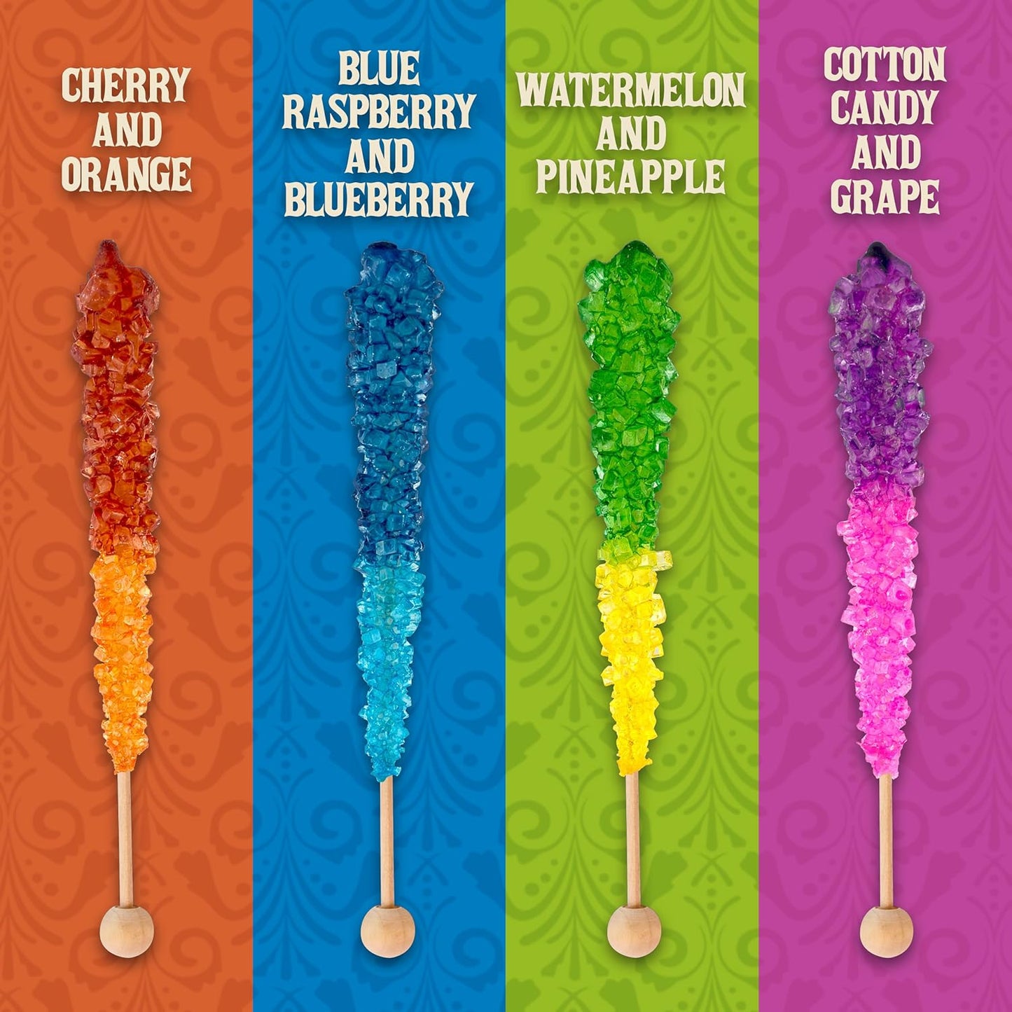 Rocksicles, Rainbow Colored Rock Crystal Candy Sticks, 0.6 Ounce Each Stick
