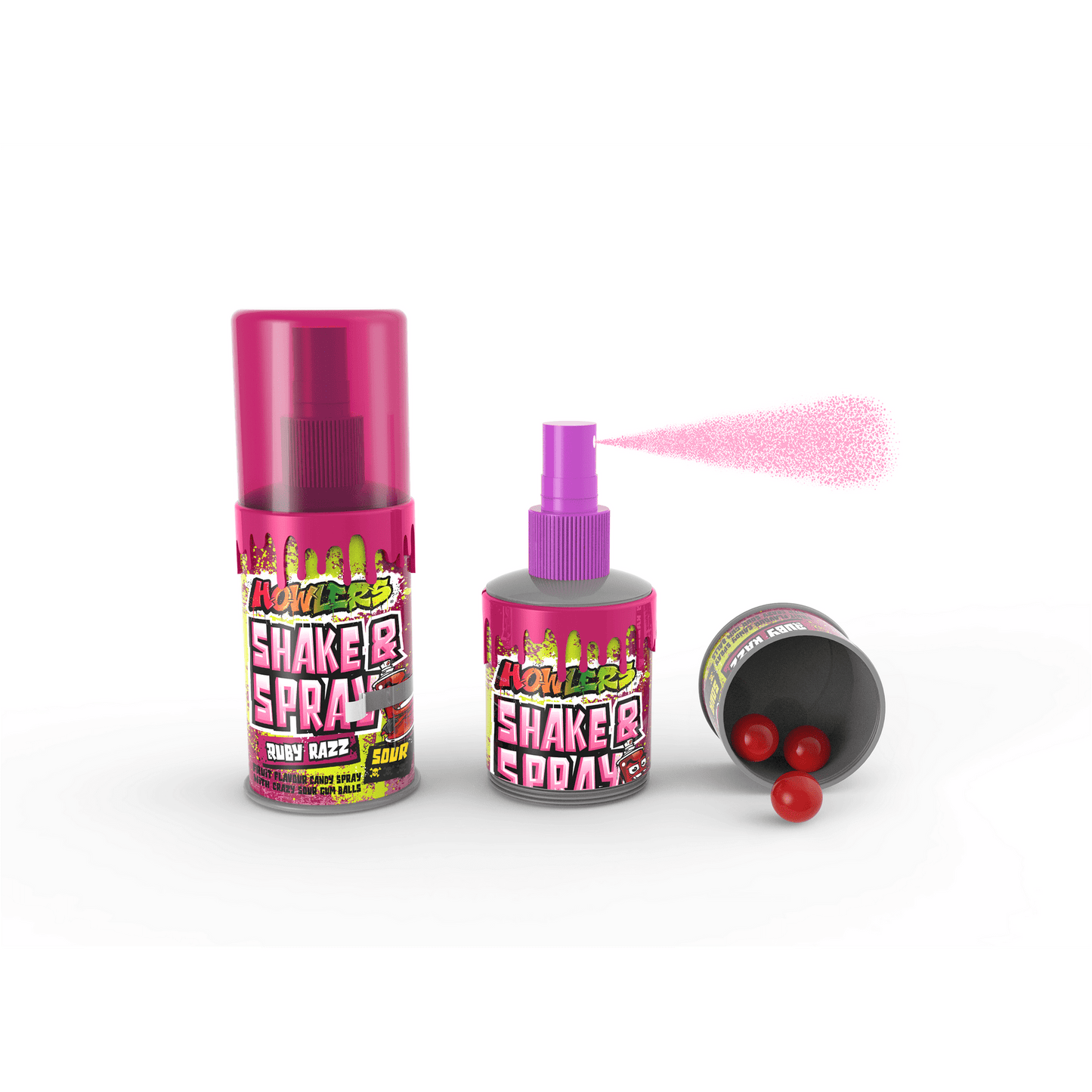 Alberts Howlers Shake and Spray, Sour Spray with Crazy Sour Gumballs 2.03 Ounce - 12 Count Display Box