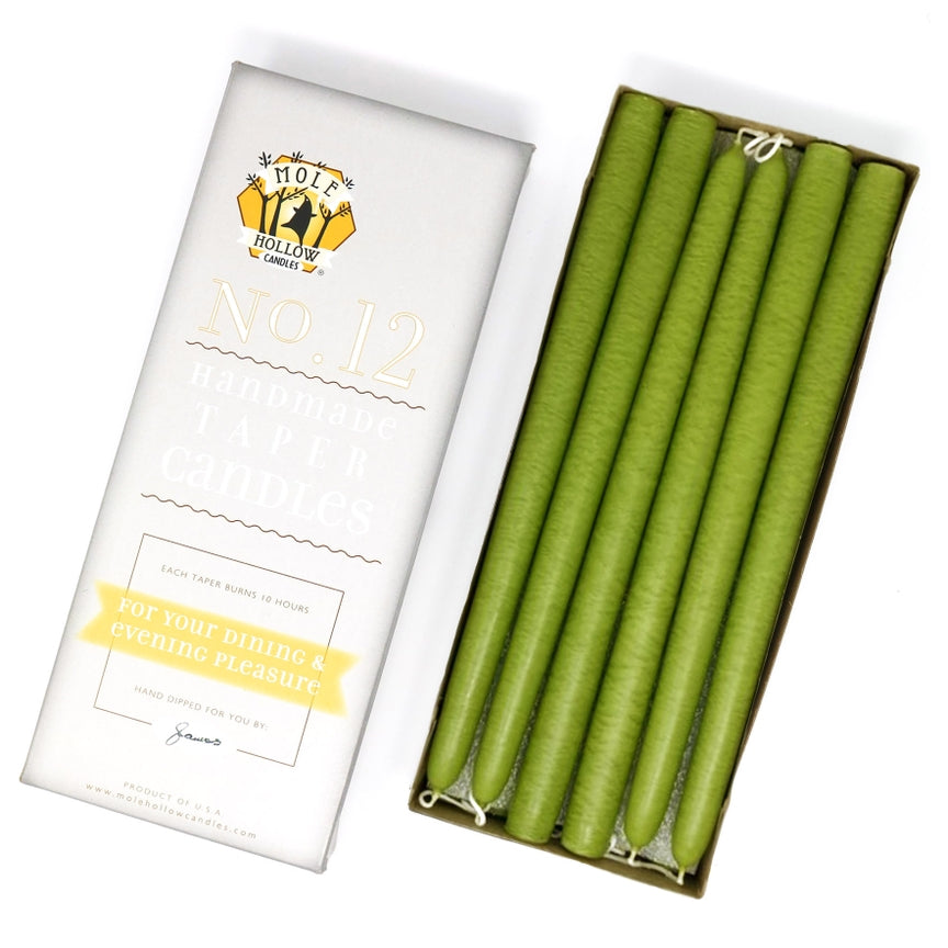 Mole Hollow Candles, 12" Unscented Taper Candle, Set of 12 - Choose from 39 Colors!