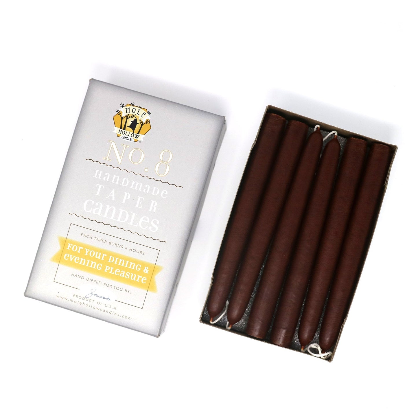 Mole Hollow Candles, 8" Unscented Taper Candle, Set of 12 - Choose from 40 Colors!